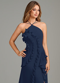 Azazie Yelena Bridesmaid Dresses Dark Navy A-Line Ruched Chiffon Dress image7