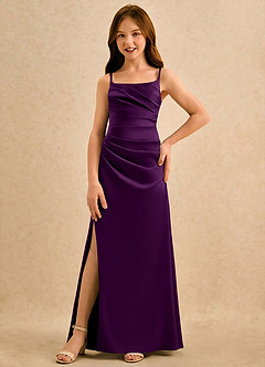 Azazie Cannoli Girls Formal Robe Demoiselle D'honneur Fillette Robe Trapèze en Mat Satiné Plissée Grain De Raisin image3