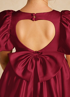 Azazie Muffin Flower Girl Dresses Burgundy A-Line with Sleeves Matte Satin Dress image4