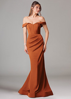 Azazie Everly Brudtärnklänningar Klänning av Sjöjungfru i Stretch Satin Av axeln Kanel Konvertibel image3