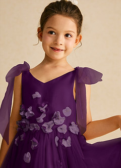 Azazie Minia Flower Girl Dresses Grape A-Line Bow Matte Satin Dress image4