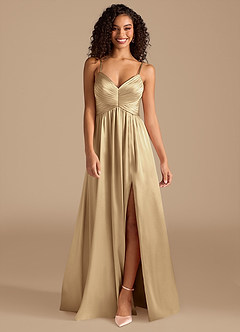Azazie Alia Brautjungfernkleider A-Linie Plissee Metallischer Satin Kleid Champagner image8