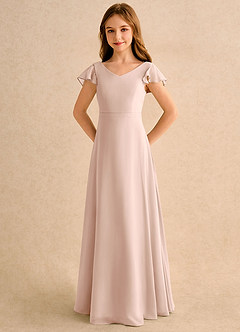 Azazie Nari Girls Formal Flower Girl Dresses English Rose A-Line with Sleeves Chiffon Dress image6