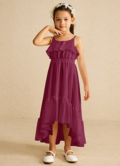 Azazie Karmen Flower Girl Dresses Mulberry A-Line Ruched Chiffon Dress image4