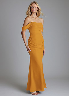 Azazie Luiza Bridesmaid Dresses Butterscotch Mermaid Off the Shoulder Chiffon Dress image4