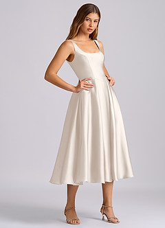 Azazie Amalie Bridesmaid Dresses White Alabaster A-Line Pleated Stretch Satin Dress image4