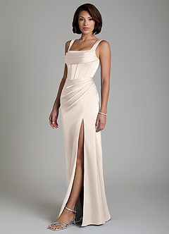 Azazie Amora Bridesmaid Dresses White Alabaster Mermaid Corset Stretch Satin Dress image6