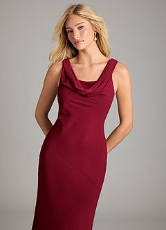 Azazie Rylina Vestidos de damas de honor Vestido de Borgoña de Gasa de Corte Sirena con Plisado image3