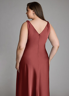 Azazie Nerine Bridesmaid Dresses Terracotta A-Line Pleated Stretch Satin Dress image12