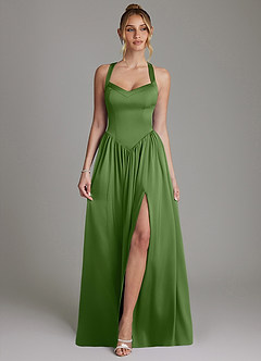 Azazie Francis Bridesmaid Dresses Basil A-Line Corset Stretch Satin Dress image1