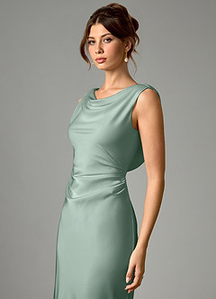 Azazie Kieryn Bridesmaid Dresses Agave Mermaid Pleated Stretch Satin Dress image4