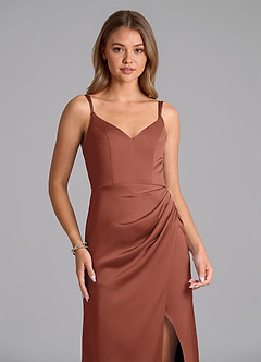 Azazie Leo Final Sale Auburn Sheath Pleated Stretch Satin Dress image3
