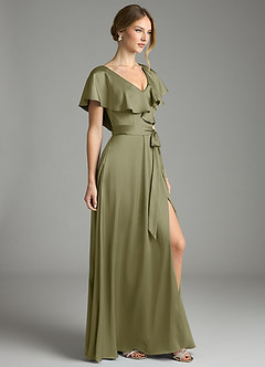 Azazie Lainey Bridesmaid Dresses Pistachio A-Line with Pockets Stretch Satin Dress image5