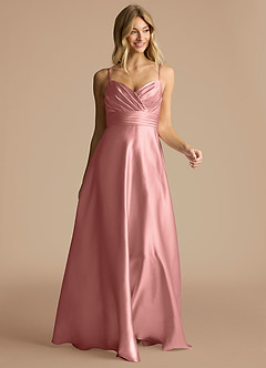 Azazie Oliana Brautjungfernkleider A-Linie Plissee Metallischer Satin Kleid Rosettenrosa image5