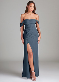 Azazie Amyra Bridesmaid Dresses Neptune Sheath Off the Shoulder Chiffon Convertible Dress image3