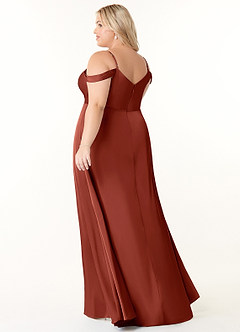 Azazie Ocean Brautjungfernkleider A-Linie V-Hals Gefaltet Stretch-Satin Kleid Terrakotta image9