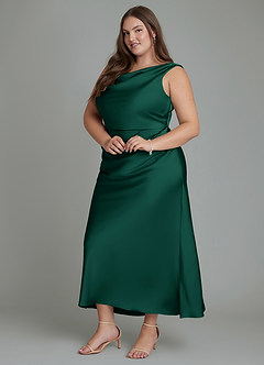 Azazie Kieryn Bridesmaid Dresses Emerald Mermaid Pleated Stretch Satin Dress image9