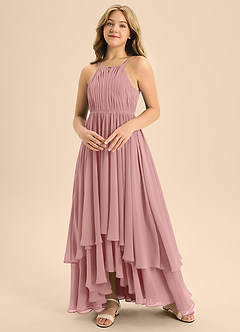 Azazie Elliora Junior Dusty Rose A-Line Pleated Chiffon Dress image4