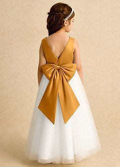 Azazie Eleni Blumenmädchenkleider Ballkleid Schleifen Tüll Kleid Elfenbein Butterscotch image2