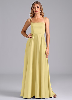 Azazie Elita Bridesmaid Dresses Lemon Sorbet A-Line Pleated Stretch Satin Dress image1