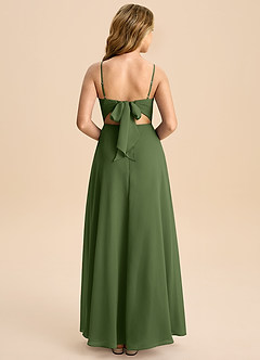 Azazie Shale Junior Olive A-Line Bow Chiffon Dress image1
