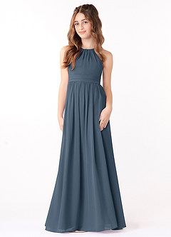 Azazie Jaylah Junior Neptune A-Line Ruched Chiffon Dress image2
