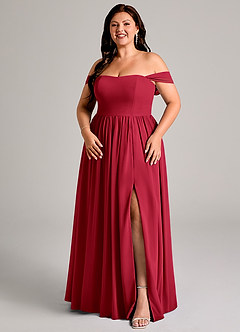 Azazie Calianna Bridesmaid Dresses Scarlet A-Line Off the Shoulder Chiffon Convertible Dress image14
