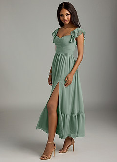 Azazie Anaya Brautjungfernkleider A-Linie Herzausschnitt Chiffon Kleid Silberner Salbei image4