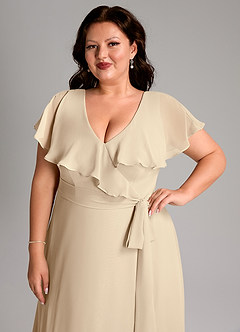 Azazie Lainey Bridesmaid Dresses Champagne A-Line with Pockets Chiffon Dress image13