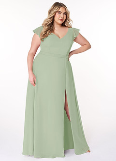 Azazie Claudine Bridesmaid Dresses Dusty Sage A-Line Flutter Sleeve Chiffon Dress image10