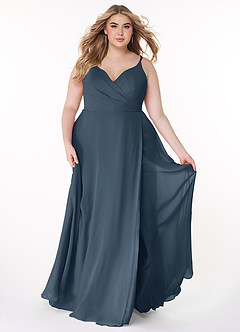 Azazie Lennon Abiti da Damigella Abito A-Line in Chiffon Pizzo Blu Nettuno image7