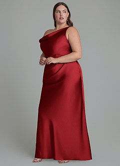 Azazie Emerson Brudtärnklänningar Klänning av Sjöjungfru i Stretch Satin Off the shoulder Scharlakansrött image10