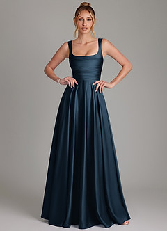 Azazie Azaria Bridesmaid Dresses Dark Navy A-Line Corset Stretch Satin Dress image1