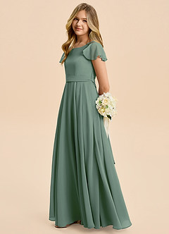 Azazie Cady Junior Eucalyptus A-Line Pleated Chiffon Dress image7
