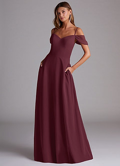 Azazie Marley Bridesmaid Dresses Cabernet A-Line Off the Shoulder Chiffon Convertible Dress image1