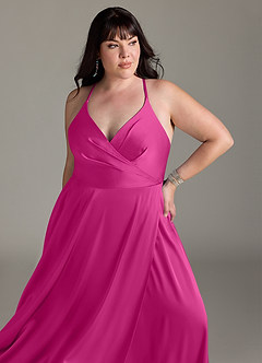 Azazie Davis Vestidos de damas de honor Vestido de Fucsia de Satén Elástico de Corte en A con Plisado image11
