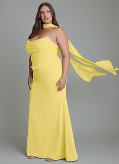 Azazie Sorrel Brautjungfernkleider Meerjungfrau-Linie Korsett Chiffon Kleid Kanarienvogel image14