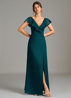 Azazie Kimmy Bridesmaid Dresses Pine A-Line Ruched Chiffon Dress image3