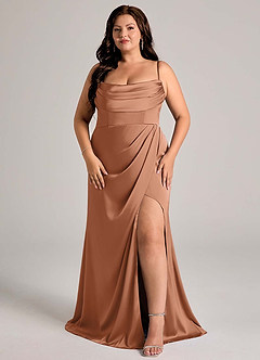 Azazie Johana Bridesmaid Dresses Bronzer Mermaid Off the Shoulder Stretch Satin Convertible Dress image15