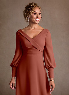Azazie Paterson Klänningar till brudens mor Klä A-Line i Chiffong Plisserad Kastanjebrunt image6