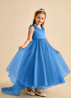 Azazie Lorita Abiti da Ragazza di Fiori Abito A-Line in Tulle Perline Blue Jay image7