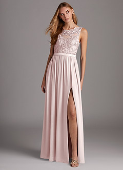 Azazie Elly Bridesmaid Dresses Blushing Pink A-Line Lace Scoop Neck Chiffon Dress image3