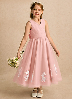 Azazie Rylie Flower Girl Dresses Rosette A-Line Lace Tulle Dress image2
