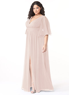 Azazie Temeka Robes de demoiselle d'honneur Robe Trapèze en Mousseline de soie Rayé Rose Pétale image9