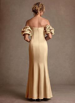 Azazie Redding Mother of the Bride Dresses Champagne Sheath Ruched Stretch Satin Dress image2