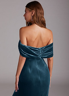 Azazie Shay Bridesmaid Dresses Blue Topaz Sheath Off the Shoulder Velvet Convertible Dress image3
