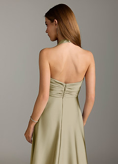Azazie Tessie Bridesmaid Dresses Moss Green A-Line Pleated Stretch Satin Dress image7