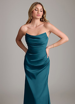 Azazie Lucille Bridesmaid Dresses Ink Blue Mermaid Strapless Stretch Satin Convertible Dress image6