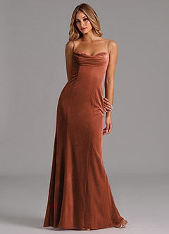 Azazie Karryn Bridesmaid Dresses Terracotta Mermaid Corset Velvet Dress image3