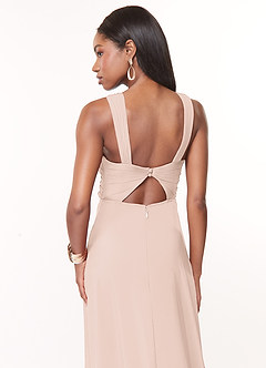 Azazie Brandie Bridesmaid Dresses Blushing Pink A-Line Pleated Stretch Chiffon Dress image4